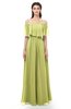 ColsBM Hana Linden Green Bridesmaid Dresses Romantic Short Sleeve Floor Length Pleated A-line Off The Shoulder