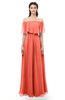 ColsBM Hana Living Coral Bridesmaid Dresses Romantic Short Sleeve Floor Length Pleated A-line Off The Shoulder