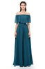ColsBM Hana Moroccan Blue Bridesmaid Dresses Romantic Short Sleeve Floor Length Pleated A-line Off The Shoulder