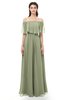 ColsBM Hana Moss Green Bridesmaid Dresses Romantic Short Sleeve Floor Length Pleated A-line Off The Shoulder