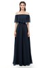 ColsBM Hana Navy Blue Bridesmaid Dresses Romantic Short Sleeve Floor Length Pleated A-line Off The Shoulder