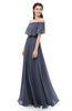 ColsBM Hana Nightshadow Blue Bridesmaid Dresses Romantic Short Sleeve Floor Length Pleated A-line Off The Shoulder