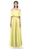 ColsBM Hana Pastel Yellow Bridesmaid Dresses Romantic Short Sleeve Floor Length Pleated A-line Off The Shoulder