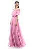 ColsBM Hana Pink Bridesmaid Dresses Romantic Short Sleeve Floor Length Pleated A-line Off The Shoulder