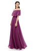 ColsBM Hana Raspberry Bridesmaid Dresses Romantic Short Sleeve Floor Length Pleated A-line Off The Shoulder