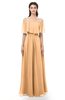 ColsBM Hana Salmon Buff Bridesmaid Dresses Romantic Short Sleeve Floor Length Pleated A-line Off The Shoulder