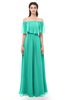 ColsBM Hana Viridian Green Bridesmaid Dresses Romantic Short Sleeve Floor Length Pleated A-line Off The Shoulder