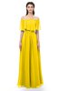ColsBM Hana Yellow Bridesmaid Dresses Romantic Short Sleeve Floor Length Pleated A-line Off The Shoulder