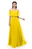 ColsBM Hana Yellow Bridesmaid Dresses Romantic Short Sleeve Floor Length Pleated A-line Off The Shoulder