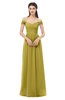 ColsBM Amirah Golden Olive Bridesmaid Dresses Halter Zip up Pleated Floor Length Elegant Short Sleeve