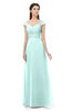 ColsBM Aspen Blue Glass Bridesmaid Dresses Off The Shoulder Elegant Short Sleeve Floor Length A-line Ruching