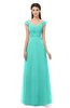 ColsBM Aspen Blue Turquoise Bridesmaid Dresses Off The Shoulder Elegant Short Sleeve Floor Length A-line Ruching
