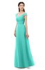 ColsBM Aspen Blue Turquoise Bridesmaid Dresses Off The Shoulder Elegant Short Sleeve Floor Length A-line Ruching