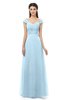 ColsBM Aspen Ice Blue Bridesmaid Dresses Off The Shoulder Elegant Short Sleeve Floor Length A-line Ruching