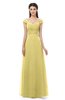 ColsBM Aspen Misted Yellow Bridesmaid Dresses Off The Shoulder Elegant Short Sleeve Floor Length A-line Ruching