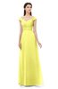 ColsBM Aspen Pale Yellow Bridesmaid Dresses Off The Shoulder Elegant Short Sleeve Floor Length A-line Ruching