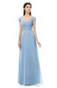 ColsBM Aspen Sky Blue Bridesmaid Dresses Off The Shoulder Elegant Short Sleeve Floor Length A-line Ruching