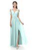 ColsBM Raven Blue Glass Bridesmaid Dresses Split-Front Modern Short Sleeve Floor Length Thick Straps A-line