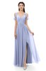 ColsBM Raven Blue Heron Bridesmaid Dresses Split-Front Modern Short Sleeve Floor Length Thick Straps A-line