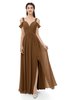 ColsBM Raven Brown Bridesmaid Dresses Split-Front Modern Short Sleeve Floor Length Thick Straps A-line