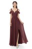 ColsBM Raven Burgundy Bridesmaid Dresses Split-Front Modern Short Sleeve Floor Length Thick Straps A-line