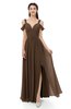 ColsBM Raven Chocolate Brown Bridesmaid Dresses Split-Front Modern Short Sleeve Floor Length Thick Straps A-line
