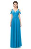 ColsBM Raven Cornflower Blue Bridesmaid Dresses Split-Front Modern Short Sleeve Floor Length Thick Straps A-line