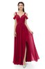 ColsBM Raven Dark Red Bridesmaid Dresses Split-Front Modern Short Sleeve Floor Length Thick Straps A-line