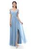 ColsBM Raven Dusty Blue Bridesmaid Dresses Split-Front Modern Short Sleeve Floor Length Thick Straps A-line