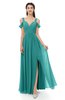 ColsBM Raven Emerald Green Bridesmaid Dresses Split-Front Modern Short Sleeve Floor Length Thick Straps A-line