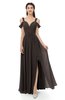 ColsBM Raven Fudge Brown Bridesmaid Dresses Split-Front Modern Short Sleeve Floor Length Thick Straps A-line
