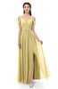 ColsBM Raven Gold Bridesmaid Dresses Split-Front Modern Short Sleeve Floor Length Thick Straps A-line