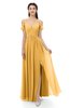 ColsBM Raven Golden Cream Bridesmaid Dresses Split-Front Modern Short Sleeve Floor Length Thick Straps A-line