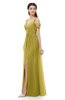 ColsBM Raven Golden Olive Bridesmaid Dresses Split-Front Modern Short Sleeve Floor Length Thick Straps A-line