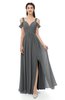 ColsBM Raven Grey Bridesmaid Dresses Split-Front Modern Short Sleeve Floor Length Thick Straps A-line