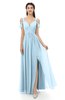 ColsBM Raven Ice Blue Bridesmaid Dresses Split-Front Modern Short Sleeve Floor Length Thick Straps A-line