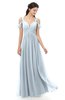 ColsBM Raven Illusion Blue Bridesmaid Dresses Split-Front Modern Short Sleeve Floor Length Thick Straps A-line