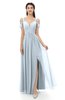 ColsBM Raven Illusion Blue Bridesmaid Dresses Split-Front Modern Short Sleeve Floor Length Thick Straps A-line