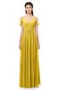 ColsBM Raven Lemon Curry Bridesmaid Dresses Split-Front Modern Short Sleeve Floor Length Thick Straps A-line