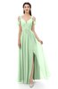 ColsBM Raven Light Green Bridesmaid Dresses Split-Front Modern Short Sleeve Floor Length Thick Straps A-line