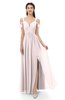 ColsBM Raven Light Pink Bridesmaid Dresses Split-Front Modern Short Sleeve Floor Length Thick Straps A-line