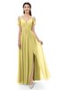 ColsBM Raven Misted Yellow Bridesmaid Dresses Split-Front Modern Short Sleeve Floor Length Thick Straps A-line