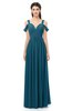 ColsBM Raven Moroccan Blue Bridesmaid Dresses Split-Front Modern Short Sleeve Floor Length Thick Straps A-line
