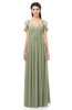 ColsBM Raven Moss Green Bridesmaid Dresses Split-Front Modern Short Sleeve Floor Length Thick Straps A-line
