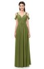 ColsBM Raven Olive Green Bridesmaid Dresses Split-Front Modern Short Sleeve Floor Length Thick Straps A-line
