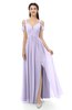 ColsBM Raven Pastel Lilac Bridesmaid Dresses Split-Front Modern Short Sleeve Floor Length Thick Straps A-line