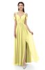 ColsBM Raven Pastel Yellow Bridesmaid Dresses Split-Front Modern Short Sleeve Floor Length Thick Straps A-line