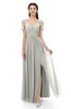 ColsBM Raven Platinum Bridesmaid Dresses Split-Front Modern Short Sleeve Floor Length Thick Straps A-line