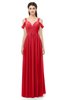 ColsBM Raven Red Bridesmaid Dresses Split-Front Modern Short Sleeve Floor Length Thick Straps A-line