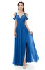 ColsBM Raven Royal Blue Bridesmaid Dresses Split-Front Modern Short Sleeve Floor Length Thick Straps A-line